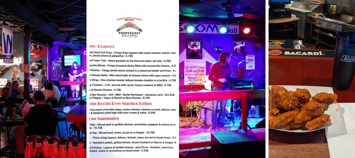 Boomerangs Bar & Grill Menu